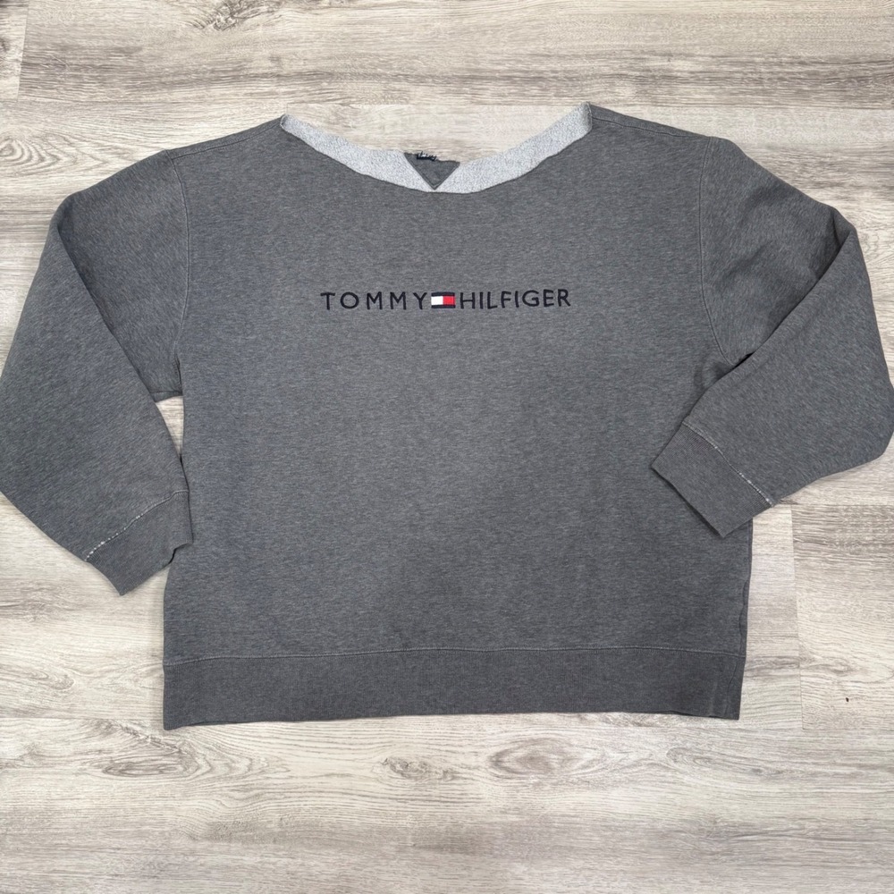 Tommy Hilfiger Women‎ Gray Cut Neck Crewneck Sweatshirt Logo Casual Comfort